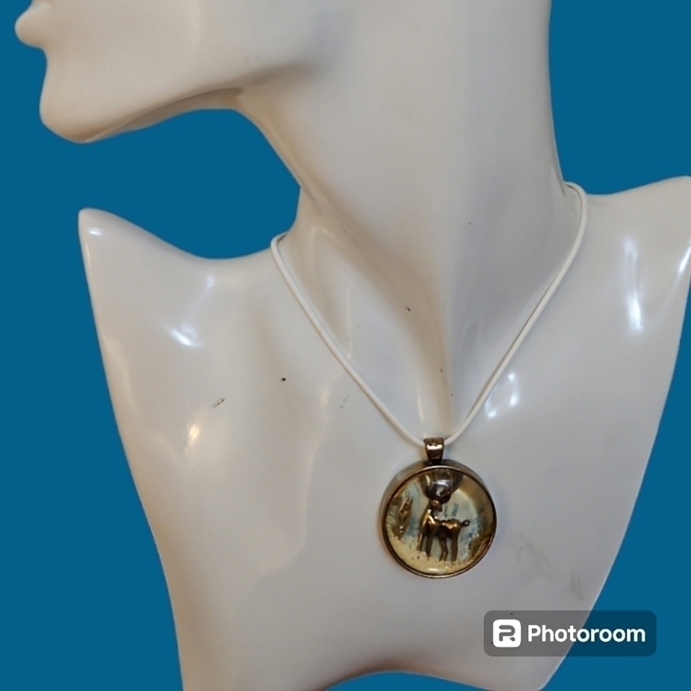Artisan Brass 3D Deer Scene Christmas Holiday Snowglobe Pendant
